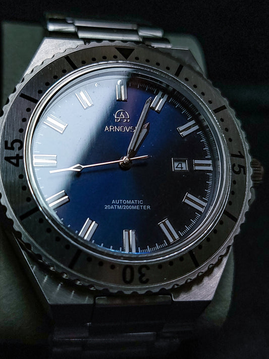 Silver with Blue dial